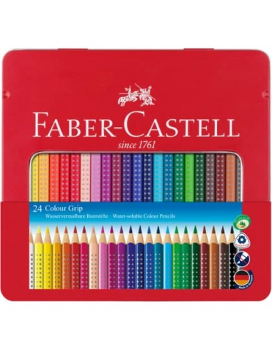 Matite colorate Faber-Castell Colour Grip  assortiti astuccio di metallo da 24 - 112423