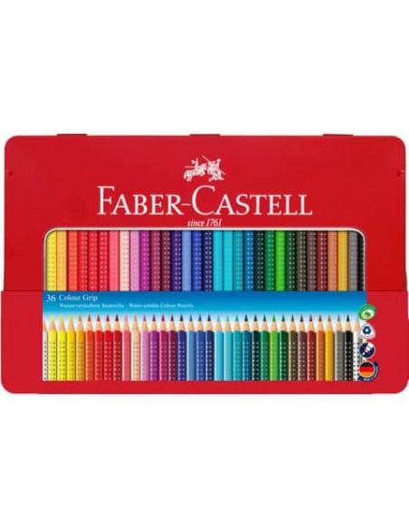 Matite colorate Faber-Castell Colour Grip  assortiti astuccio di metallo da 36 - 112435