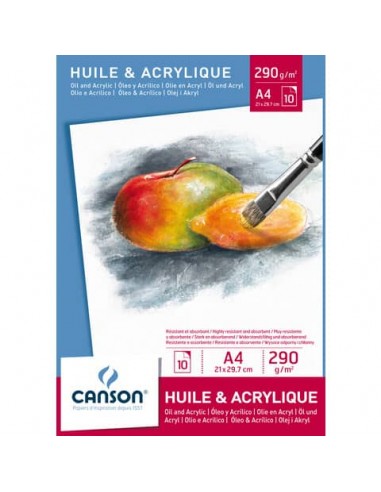 Blocco da disegno CANSON per olio e acrilico 10 fogli bianco 290 g/m² A4 C200005785