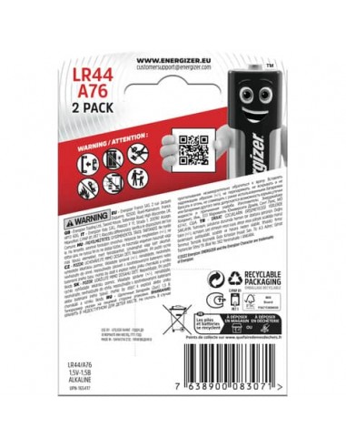 Batterie alcaline a bottone ENERGIZER LR44/A76 conf. da 2 - E301536600