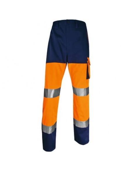 Pantaloni da lavoro DELTA PLUS ad alta visibilità - classe 2 - 5 tasche - argento arancio fluo-blu - M - PHPA2OMTM