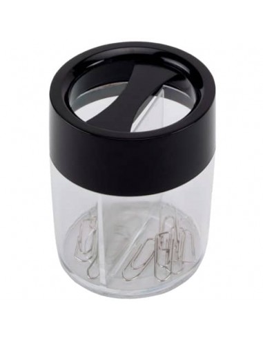 Dispenser per fermagli Q-Connect nero/trasparente rotondo 6x6x7