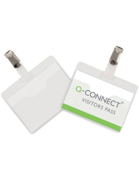 Portabadge Q-Connect plastica 90x60 mm con clip Visitor badge apertura superiore - conf. da 25 - KF01560