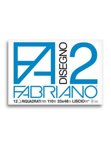 Album da disegno Fabriano F2 collato 1 lato 110 g/m² 33x48 cm 12 ff. lisci riquadrati - 06201534
