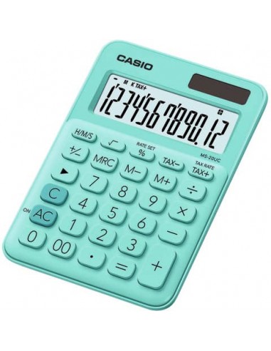 Calcolatrice da tavolo CASIO solare o batteria - 12 cifre - Verde MS-20UC-GN-W-EC