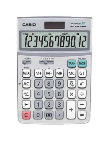 Calcolatrice da tavolo Casio solare o batteria - display 12 cifre - grigio DF-120ECO-W-EP