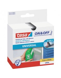 Nastro adesivo in tela tesa velcro On&Off universale autoadesivo bianco 20 mm x 2