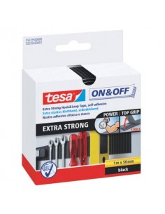 Nastro adesivo in tela tesa velcro On&Off universale autoadesivo extra forte nero 50 mm x 1 m - 55229-00000-02