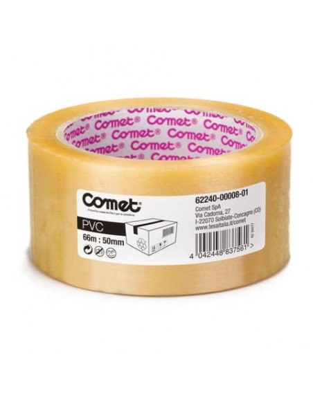 Nastri adesivi per la spedizione Comet in PVC con adesivo in gomma naturale 50 mm x 66m trasparente - 62240-00008-01