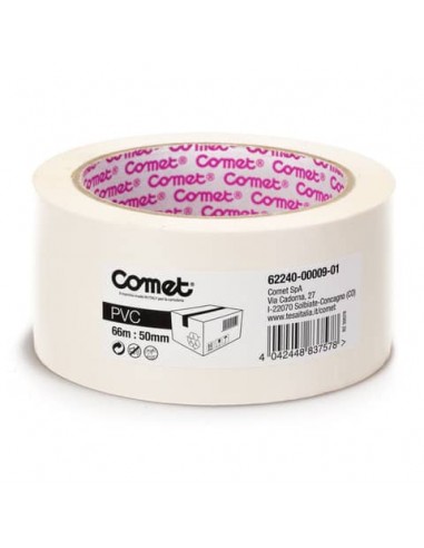 Nastri adesivi per la spedizione Comet in PVC con adesivo in gomma naturale 50 mm x 66 m bianco - 62240-00009-01