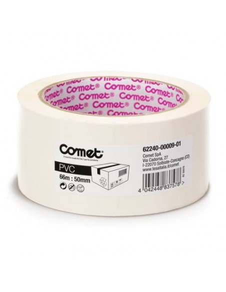 Nastri adesivi per la spedizione Comet in PVC con adesivo in gomma naturale 50 mm x 66 m bianco - 62240-00009-01