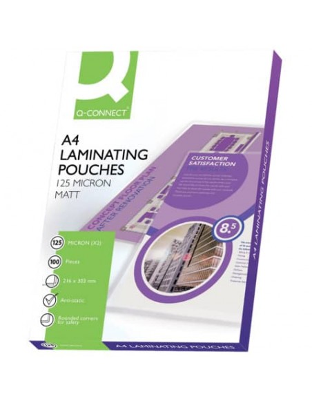 Pouches per plastificatrici Q-Connect 2x125 µm finitura opaca A4 Conf. 100 pezzi - KF24055