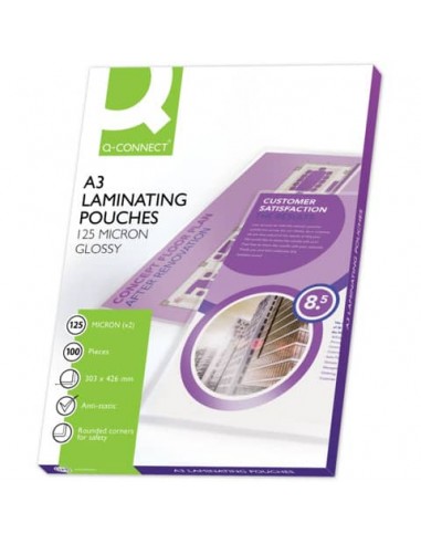 Pouches per plastificatrici Q-Connect 2x125 µm finitura lucida A3 Conf. 100 pezzi - KF04124