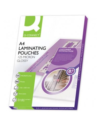 Pouches per plastificatrici Q-Connect 2x125 µm finitura lucida A4 Conf. 100 pezzi - KF04116