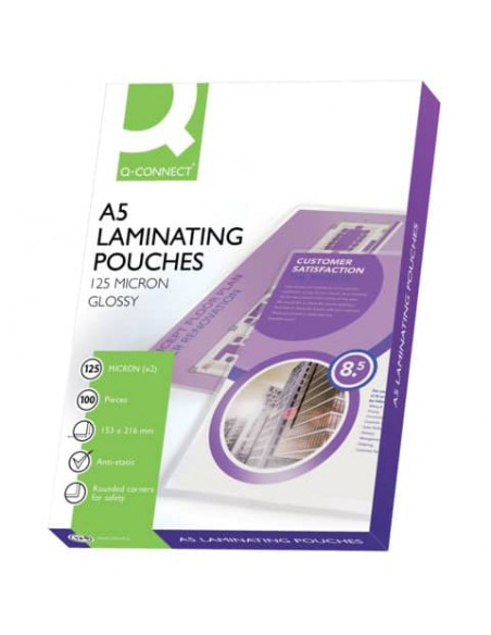 Pouches per plastificatrici Q-Connect 2x125 µm finitura lucida A5 Conf. 100 pezzi - KF04108