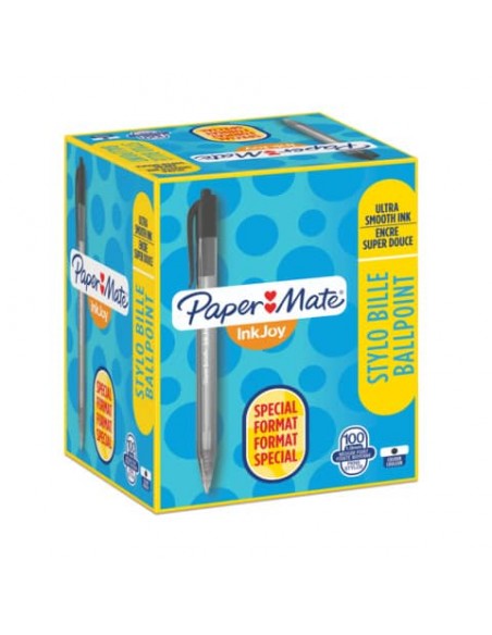 Penna a sfera a scatto Paper Mate Inkjoy 100 RT ULV M 1 mm nero Special Pack 80+20 GRATIS - S0977430