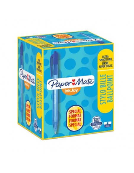 Penna a sfera a scatto Paper Mate Inkjoy 100 RT ULV M 1 mm blu Special Pack 80+20 GRATIS - S0977440