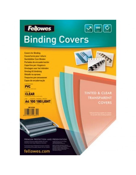 Copertine per rilegatrici FELLOWES Clear PVC A4 180my conf.100 pz - 5375901