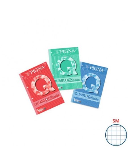 Quaderno 40 fogli a 4 fori PIGNA Quablock Evolution A4 a quadretti 5M assortiti - 02112155M