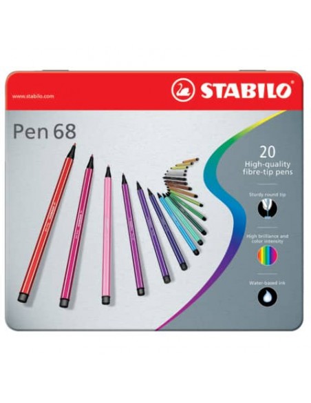 Pennarelli Stabilo Pen 68 1 mm scatola di metallo assortiti Conf. 20 pezzi - 6820-6