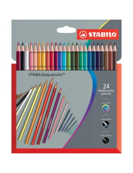 Matite colorate acquarellabili Stabilo aquacolor® astuccio in cartone assortiti Conf. 24 pezzi - 1624-3