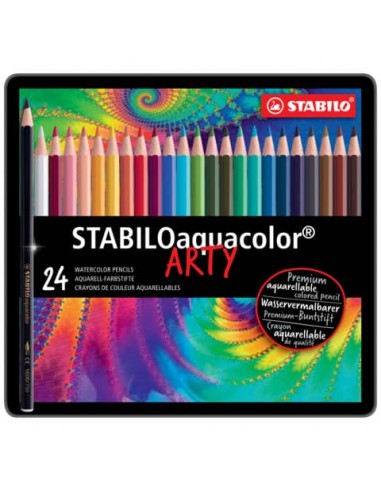 Matite colorate acquarellabili Stabilo aquacolor® scatole in metallo assortiti Conf. 24 pezzi - 1624-5