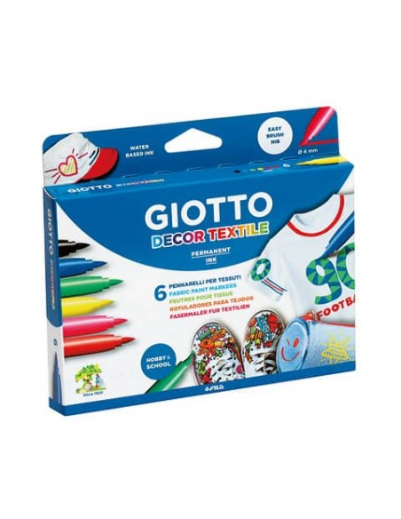 Pennarelli per tessuti GIOTTO Decor Textile tratto fine 1-3 mm assortiti astuccio da 6 - 494800