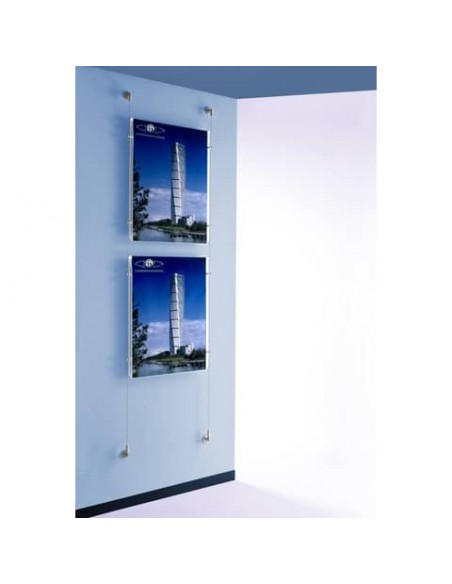 Sistema a cavetto per 2 pannelli porta-avvisi Tecnostyl in acril. 50x70cm elem. fiss. allumin. silver - SC215070V