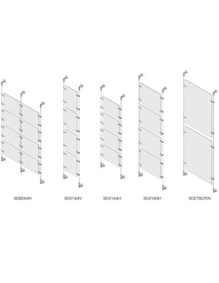 Sist. a cavetto 8 pannelli porta-avvisi Tecnostyl A4 in acril. 70x4