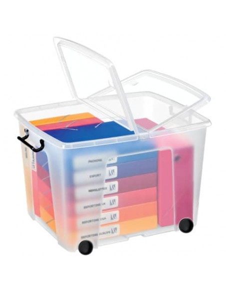 Contenitore con coperchio su ruote impilabile 75 L Strata in polipropilene trasparente - 2006760110