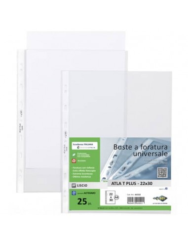 Buste in PP liscio Sei Rota Atla T Plus altissimo spessore trasparente 22x30 cm conf. 25 buste 662222