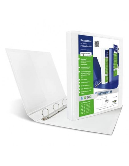 Raccoglitore personalizzabile Sei Rota Nettuno TI - 4 anelli a Q 65 mm - A4 bianco - dorso 8