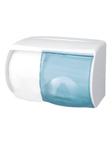 Distributore di carta igienica doppio rotolo Hylab 175 mm con capacità max Ø 13 cm bianco con vetrino blu - IN-TOD/WS