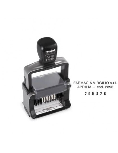 Datario autoinchiostrante Trodat Professional 5460 FARM per Farmacie in acciaio inox 56x33 mm nero - 139703