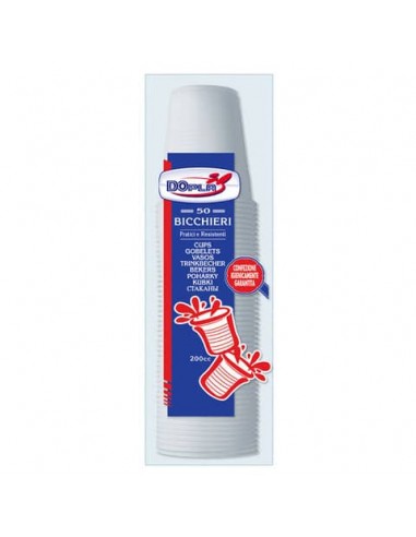 Bicchieri monouso Dopla 200 ml polistirene bianco conf.50 - 22638