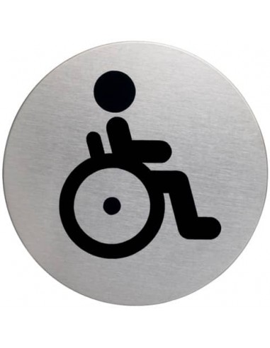 Pittogramma adesivo ''WC diversamente abili'' DURABLE acciaio inox argento metallizzato Ø 83 mm - 490623