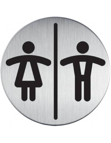 Pittogramma adesivo ''WC donne/uomini'' DURABLE acciaio inossidabile spazzolato argento metallizzato Ø 83 mm - 492023