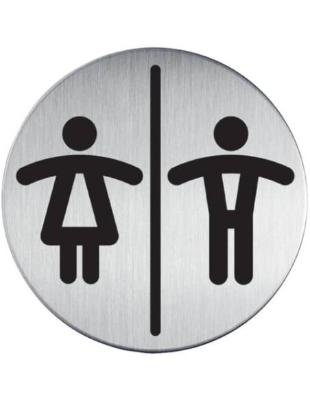 Pittogramma adesivo ''WC donne/uomini'' DURABLE acciaio inossidabile spazzolato argento metallizzato Ø 83 mm - 492023