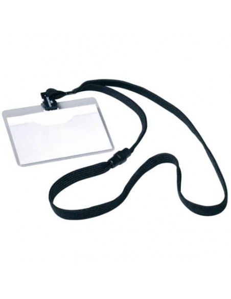 Portanomi DURABLE tasca aperta con cordoncino trasparente/nero 60x90mm conf. 10 - 813901