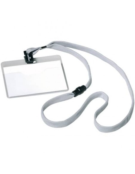 Portanomi DURABLE tasca aperta con cordoncino trasparente/grigio inserto 60x90mm  conf. 10 - 813910