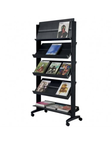 Portariviste da terra Paperflow large 5 ripiani con ruote nero - 85