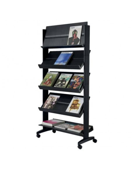 Portariviste da terra Paperflow large 5 ripiani con ruote nero - 85