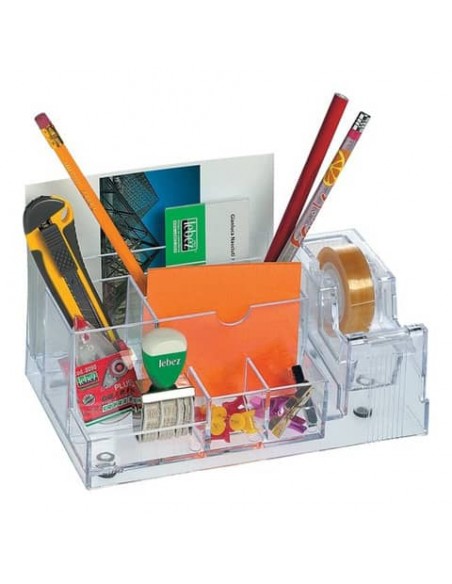 Portaoggetti Lebez con dispenser nastri adesivi 19 mm - formato 20x12x9 cm trasparente - 1737-T
