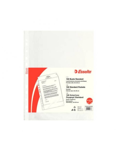 Buste a perforazione universale goffrate Esselte STANDARD PP antiriflesso 22x30 cm conf.100 - 391007300