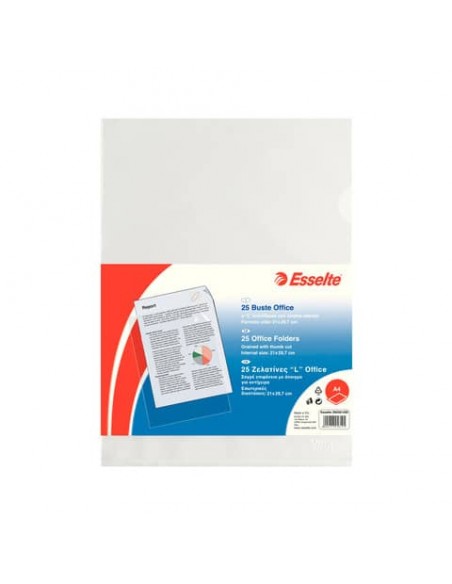 Buste a L non perforate Esselte OFFICE PP antiriflesso trasparente A4 goffrate conf.25 - 392581200