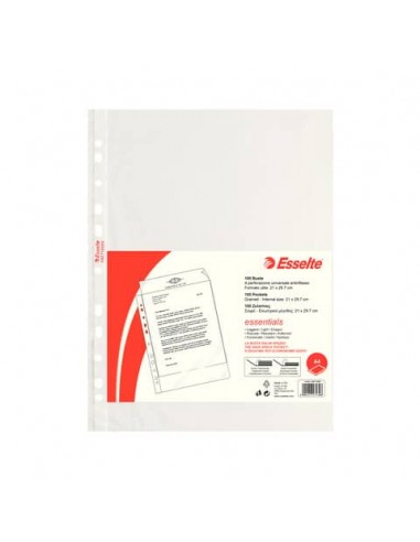 Buste a perforazione universale goffrate Esselte ESSENTIALS PP antiriflesso trasparente A4  conf.100 - 392713000