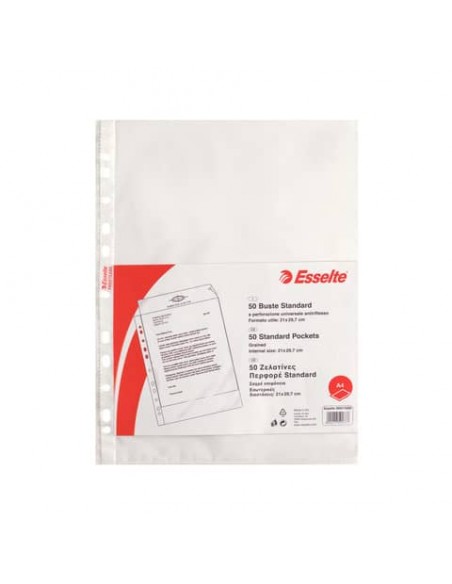 Buste a perforazione universale goffrate Esselte STANDARD PP antiriflesso trasparente A4  conf.50 - 395013300
