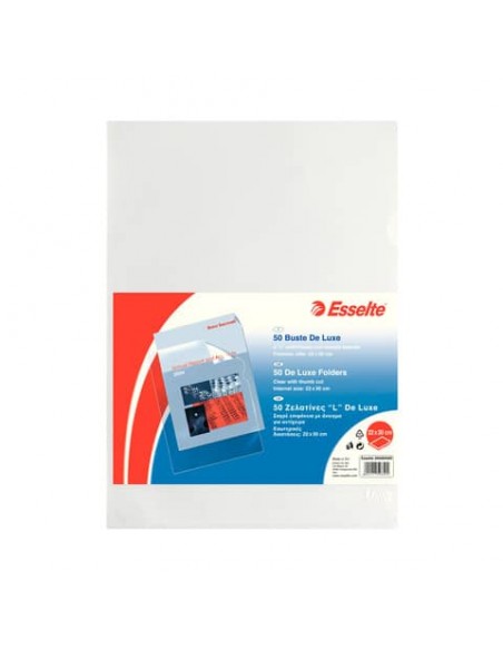 Buste a L non perforate Esselte DE LUXE 22x30 cm trasparente antiriflesso goffrata - conf.50 - 395084000