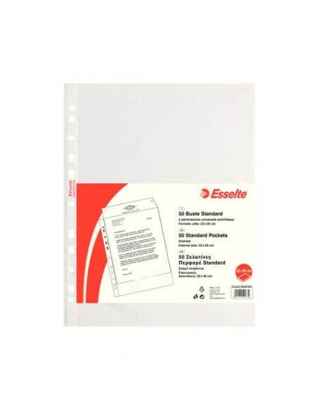 Buste a perforazione universale goffrate Esselte STANDARD 22x30 cm trasparente antiriflesso  conf.50 - 395097300