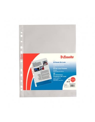 Buste a perforazione universale goffrate Esselte DELUXE 22x30 cm trasparente antiriflesso  conf.50 - 395097600